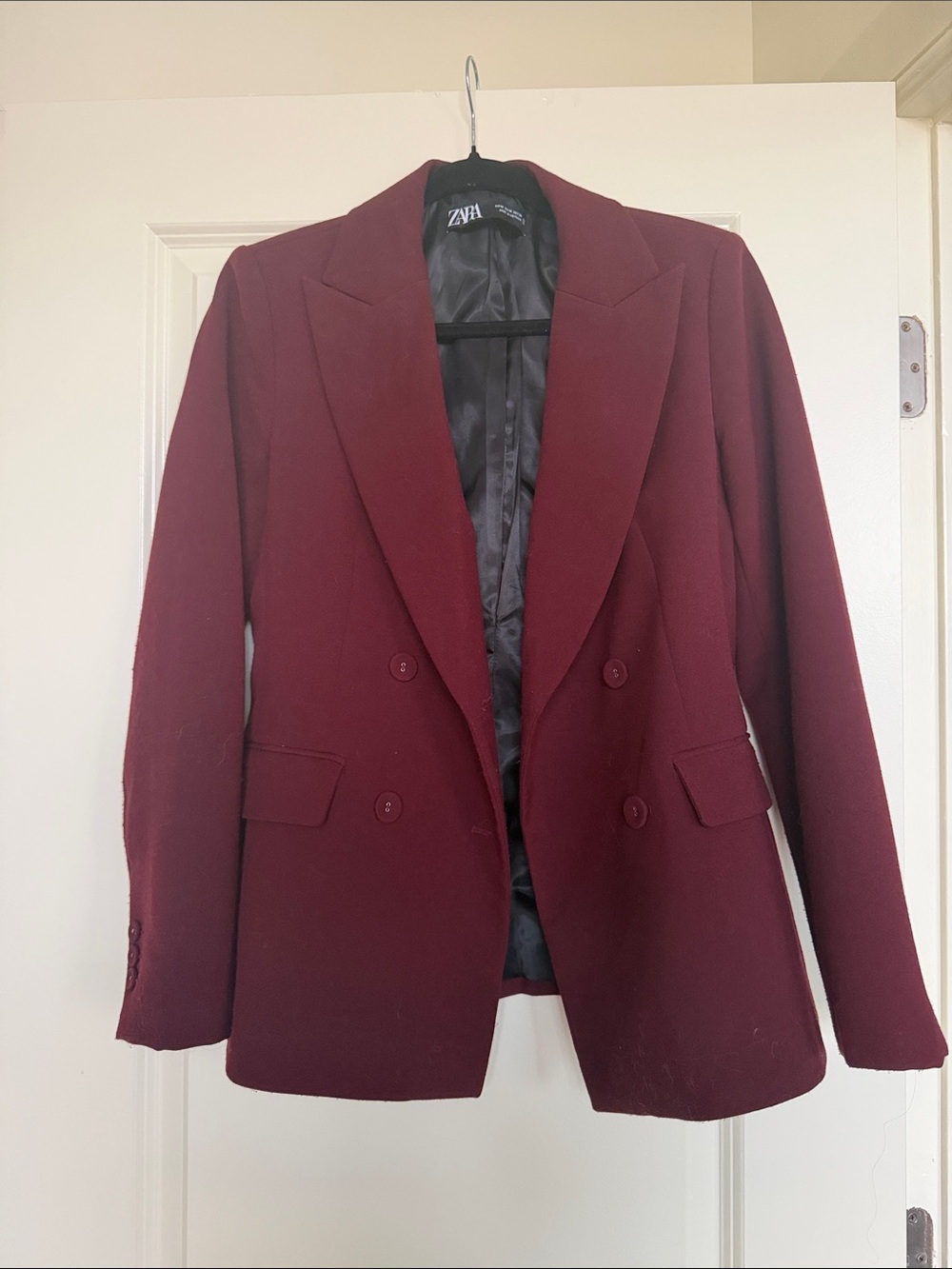 Zara Maroon Double-Breasted Blazer